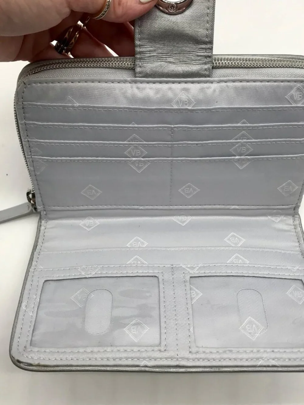 Vera Bradley Silver Microfiber RFID Turnlock Wallet